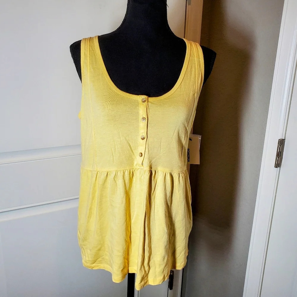 NWT Sonoma Goods Button Utility Tank Top XS Cider Yellow